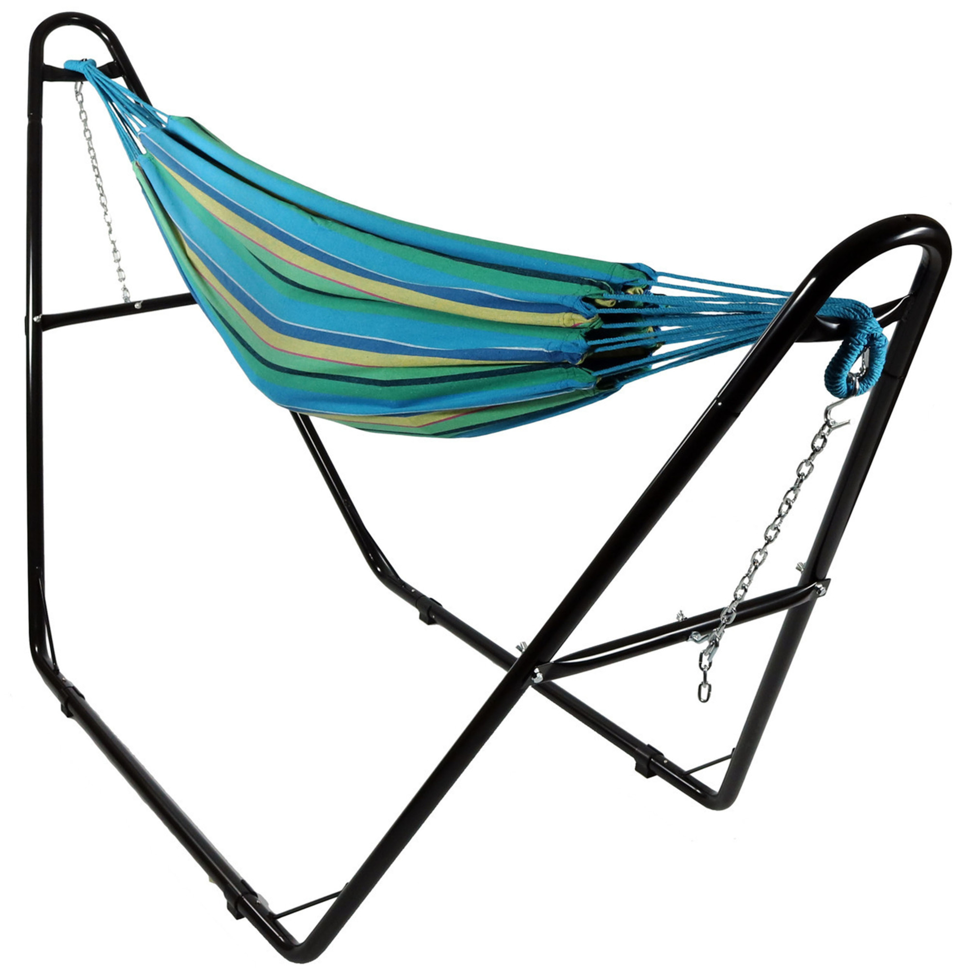 Sunnydaze Decor, Double Brazilian Hammock with Stand - Sea Grass, Color Green, Capacity 450 lb, Material Cotton, Model# SeaGrass-MHS-Combo